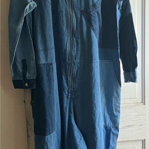 Houston White Patchwork Jumpsuit with Zip 3X Blue Brand New